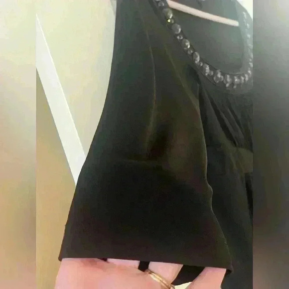 EUC AB Studio Black Blouse With Jeweled Neckline Women’s Large - Picture 4 of 10